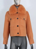 Fur Collar Pocket Short Buttoned Jacket