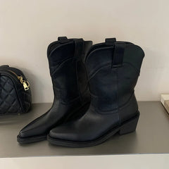 Mixed Color Pointed Toe Ankle Boots