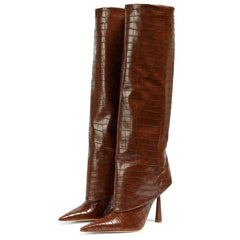 Pointed Toe Knee High Heel Boots