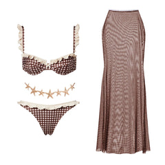 Polka Dot Gingham Ruffled Swimwear Set