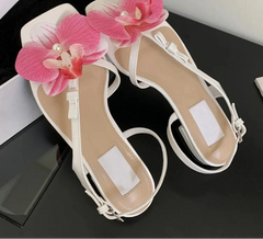 Square Toe Flowers Buckle Strap Shoes