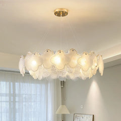 Modern White Glass Ceiling Chandeliers Nordic Designer Round Flower Petal LED Pendant Light Luster Suspension Luminaire Golden Atelier 2