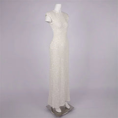 White Sequined Backless Gown Dress