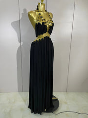 Gold Trim Halter Neck Maxi Dress