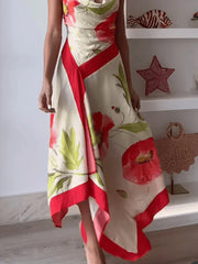 Scarf Pattern Asymmetric Hem Sleeveless Maxi Dress