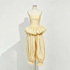 Yellow Peplum Tube Top And Balloon Pants Set