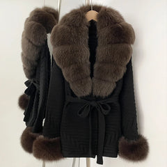 Fur Trim Belted Knit Jacket