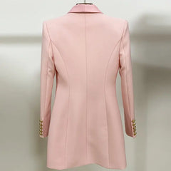 Women Blazer Satin Double Breasted Notched Collar Pink - Golden Atelier