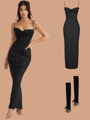 Satin Spaghetti Strap Corset Maxi Dress For Women - Golden Atelier