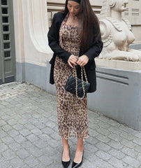 Leopard Print Halterneck Tube Top and A-Line Long Skirt Set