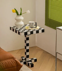 Checkerboard Style Small Sofa Side Table