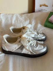 Lace Trim Ribbon Lace Up Sneakers