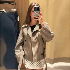 Plaid Belted Cropped Trench Coat