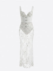 White beaded lace corset dress