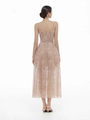 Embroidered Lace Sleeveless Midi Dress - Back View