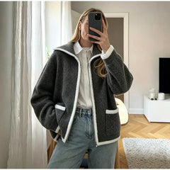 Textured Zip Front Collar Coat
