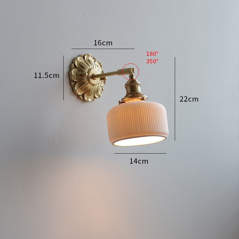 Frosted Glass Copper LED Wall Light Switch Socket Indoor Lighting