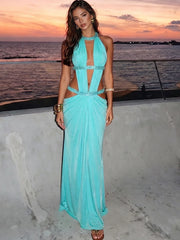 Halter Neck Cutout Sequin Patchwork Maxi Dress