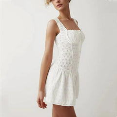  White Embroidery Lace Ruched Chest Corset Mini Dress