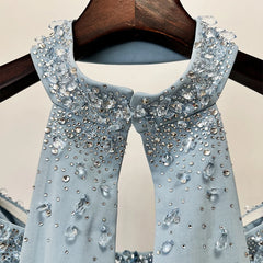 Blue Diamond Embellished Strapless Long Gown