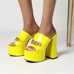 Chunky Heel Platform Slides