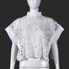 Lace Mock Neck Sleeveless Sheer Top