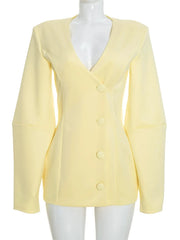 Balloon Sleeve V-Neck Blazer Dress