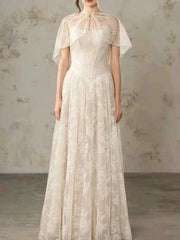 White lace cape sleeve maxi dress