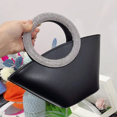 Crystal Handle Trapezoid Tote Bag