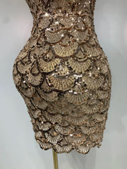 Strapless Sequin Scallop Mini Dress