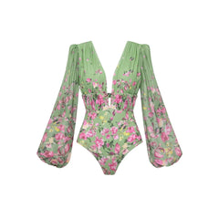 Yellow Blue White Print Long Sleeve Two Piece Set