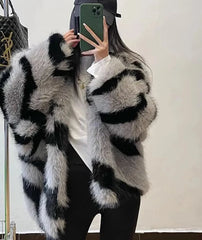 Zebra Striped Fur Women Hoodies