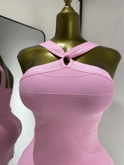 Solid Halter Strap Bandage Mini Dress