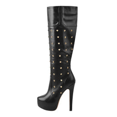 Platform Studded Stiletto Knee High Boots