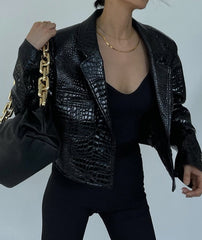 Reflective Crocodile Print Patent Pu Leather Jacket