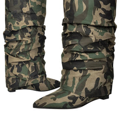 Camouflage Pleated Wedge Knee High Boots