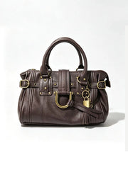Structured Rivet Lock Shoulder Bag