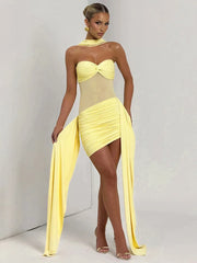 Strapless Mini Dress | High Slit Ruched Clubwear