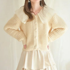 Peter Pan Collar Spliced Knitted Sweater 