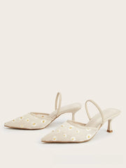 Daisy Embroidered Mesh Slingback Heels
