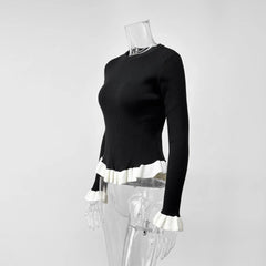 Ribbed Knit Long Sleeve Ruffle Trim Top