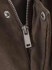 Brown Zip Up Pu Collared Jacket