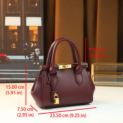 Structured Leather Top Handle Bag With Gold Hardware