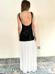 Sequined Patchwork Backless Long Dress