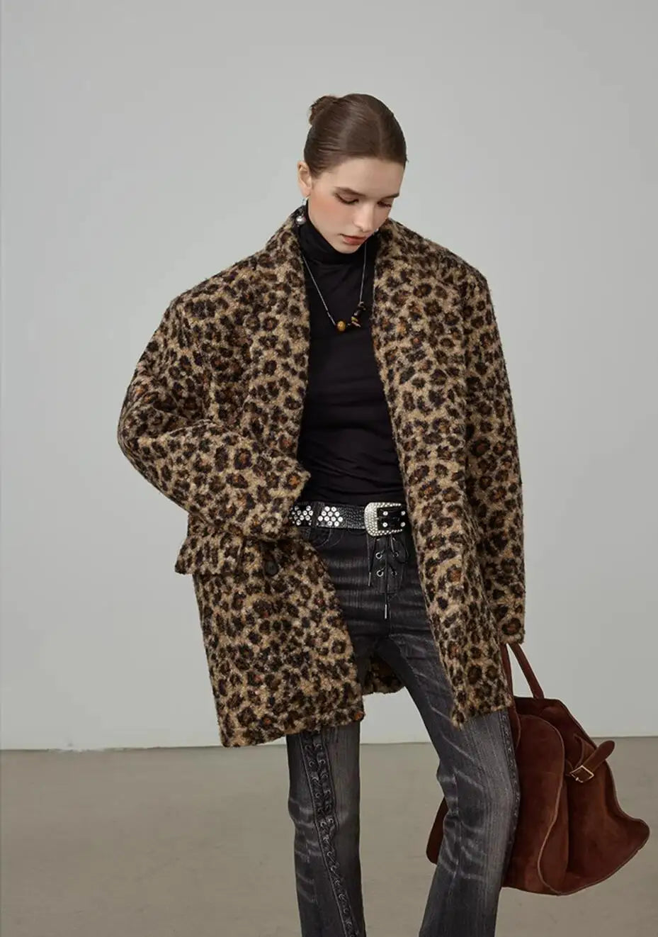 Curly Shaggy Leopard Faux Fur Blazer