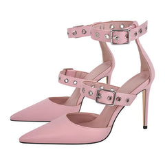 Pointed Toe Buckle Ankle Strap Heels