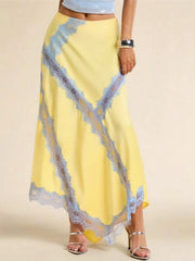 Yellow lace patchwork maxi skirt