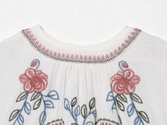 Embroidered Paisley Lantern Sleeve Open-Front Top