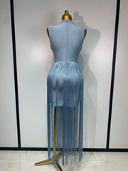 Sleeveless Tassel Turtleneck Bandage Maxi Dress