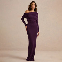 One Shoulder Draped Long Sleeve Maxi Dress